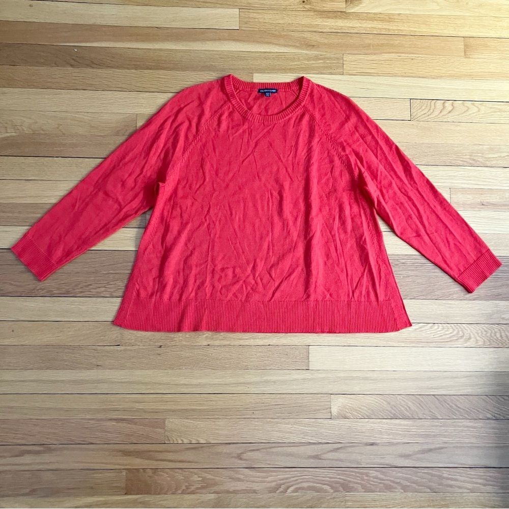 Eileen Fisher Orange Red 100% Merino Wool Knit Boxy Crewneck Sweater Medium